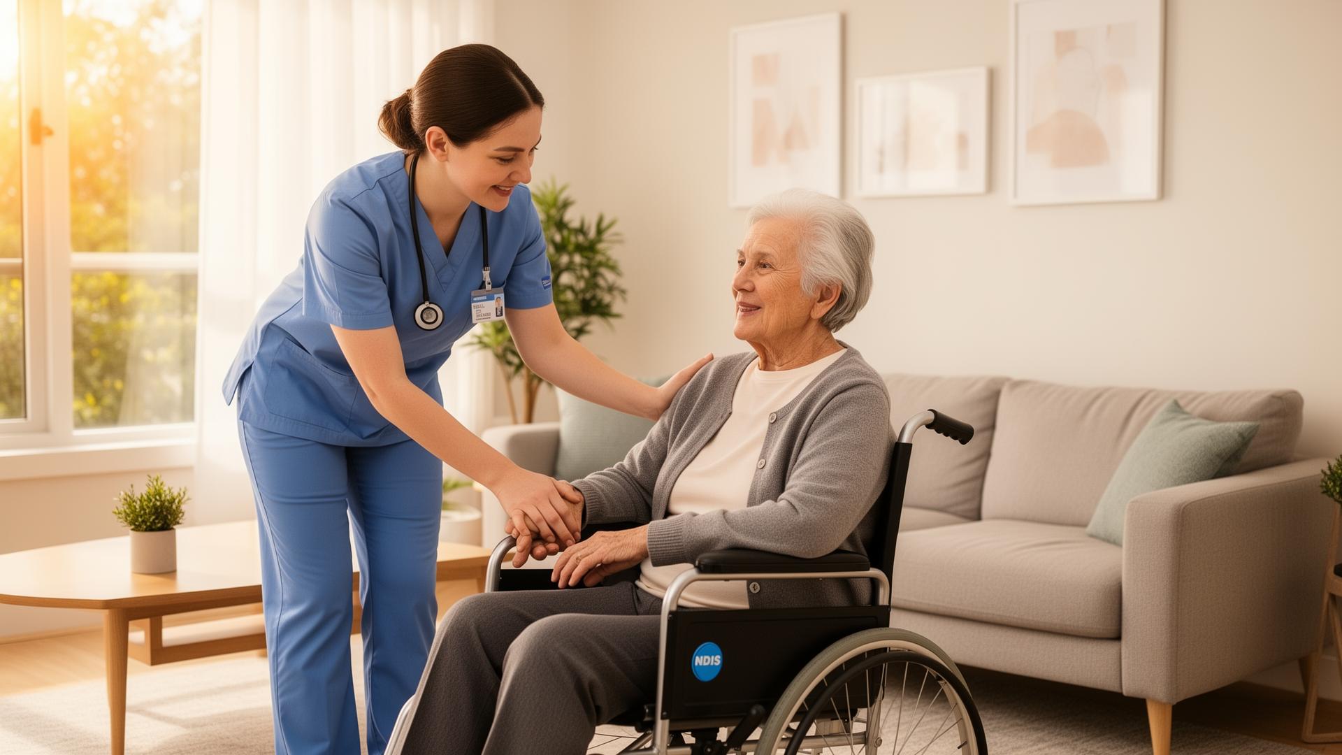 Compassionate NDIS support worker caring for participant